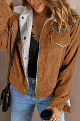 Corduroy Button Pocket Long Sleeve Jacket