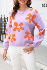 Floral Print Color Block Pullover Long Sleeve Sweater