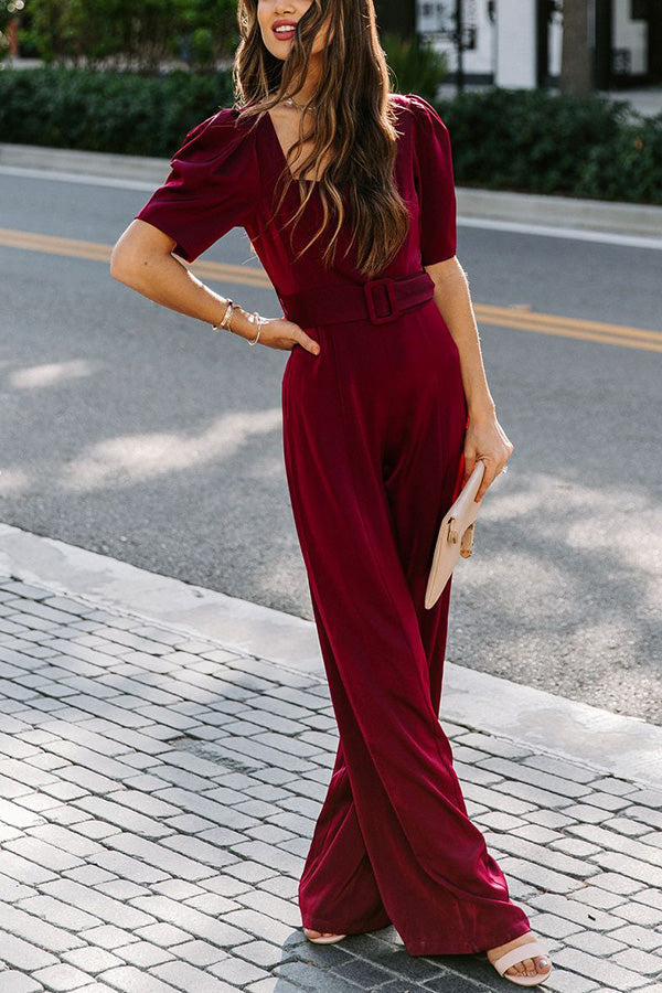 Gala So Grand Velvet Belted Wide Leg Jumpsuit