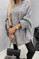 Remember Me Knit Crew Neck Poncho Loose Sweater