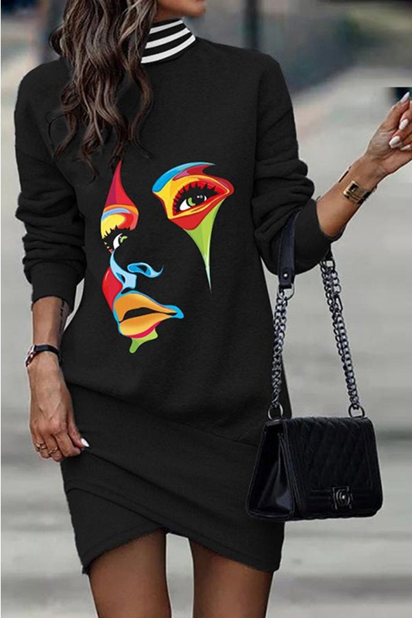 Lexi Printed High Neck Sweatshirt Mini Dress