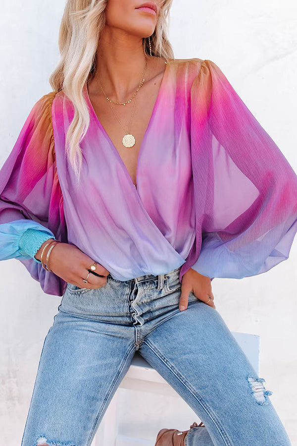 Taffy Gradient Tie Dye Drape Blouse