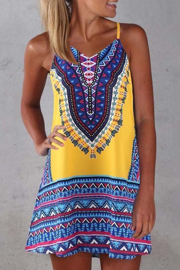 Sleeveless Tribal Print Spaghetti Strap Casual Wear Dress