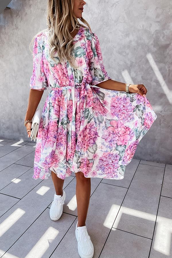 Forevermore Floral Irregular  Midi Dress