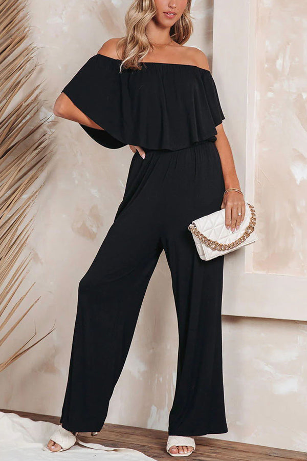 Esme Off The Shoulder Pocketed Elastic Waist Jumpsuit