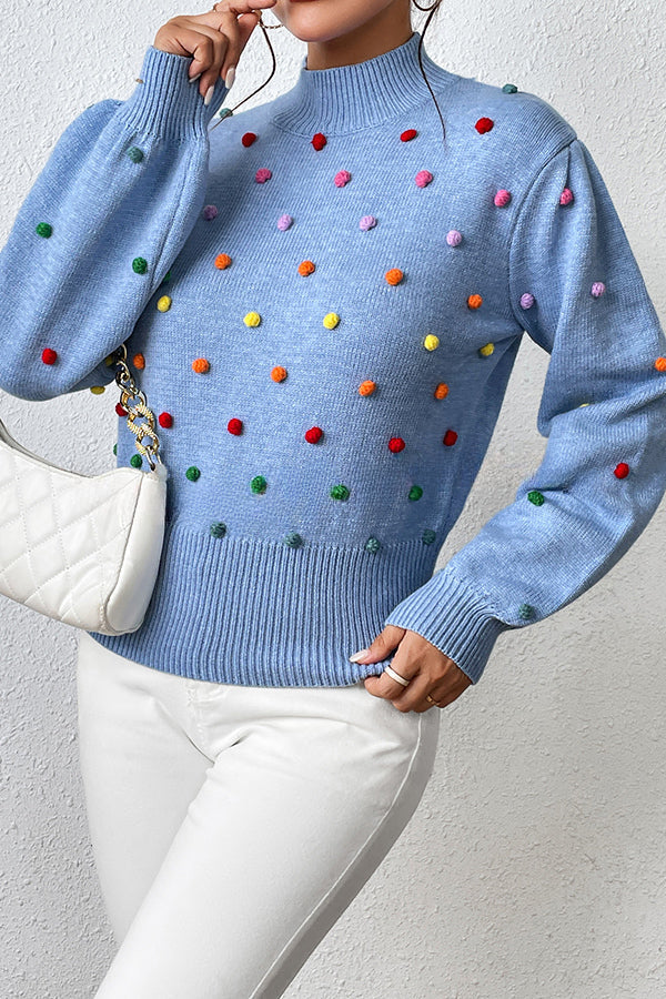 Karla Colorful Thread Ball Patchwork Crew Neck Pullover Sweater