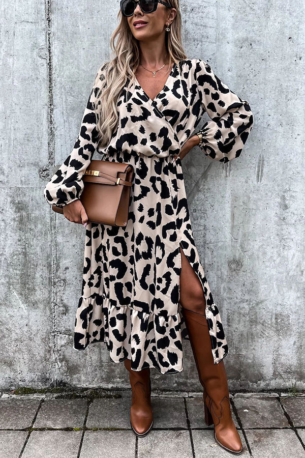 Running Wild Leopard Print Slit Midi Dress