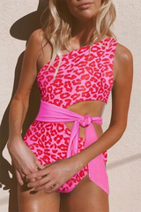 Sweet One-shoulder Leopard One-piece Swimsuit