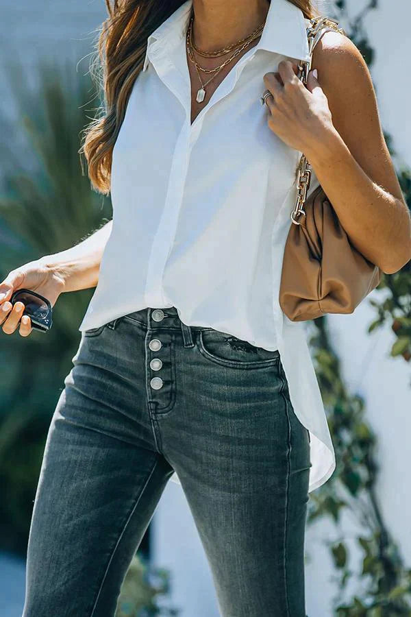 Satin Sleeveless Button Down Blouse