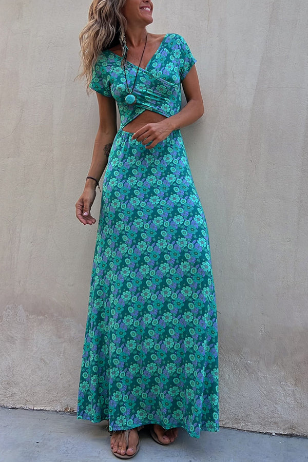 Coastal Kisses Floral Hollow Reversible Two Ways Stretch Maxi Dress