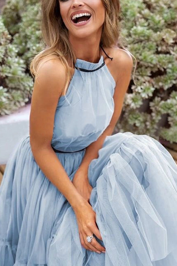 Expect The Best Tulle Halter Neck Midi Dress