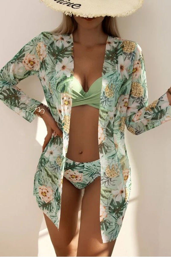 Belle Tropical Print Wrap Underwire Bikini with Cover Up