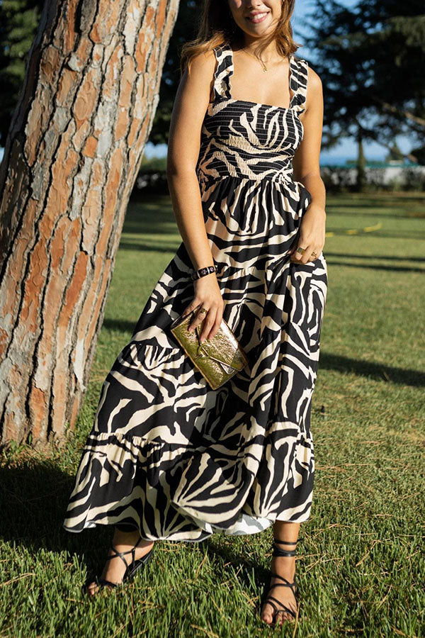 Timeless Beauty Printed Smocked Vacation Maxi Dress