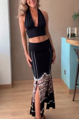 Wander Often Tie-dye Print Elastic Waistband Slit Stretch Maxi Skirt