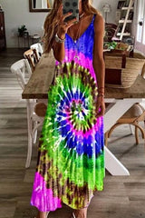 Rainbow Tie Dye Swirl Print Slip Maxi Dress