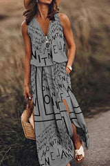 Fashion Modern Letter Print Zipper Neck Daily/Vacation Maxi Dress