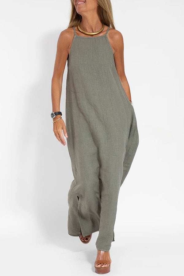 Less Is More Linen Blend Cami Slit Maxi Dress