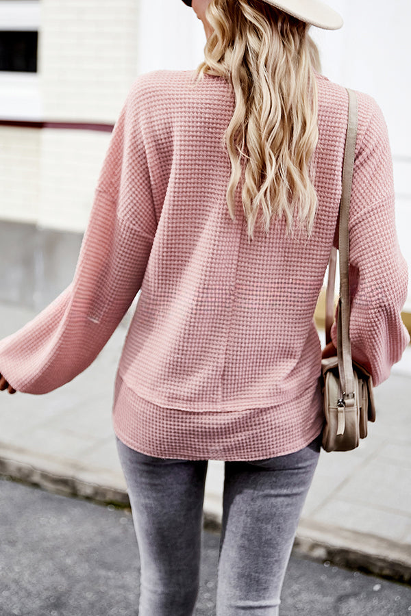 Snao V Neck Knitted Patchwork Pocket Long Sleeve Top