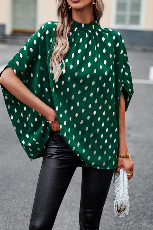 Eliana Polka Dot Print Dolman Sleeve Loose Blouse