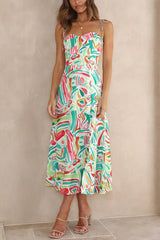 Like A Melody Printed Smocked Back Slit Midi Dress