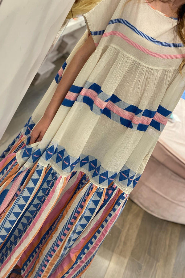 Vacation Feeling Linen Blend Ethnic Style Printed Loose Maxi Dress