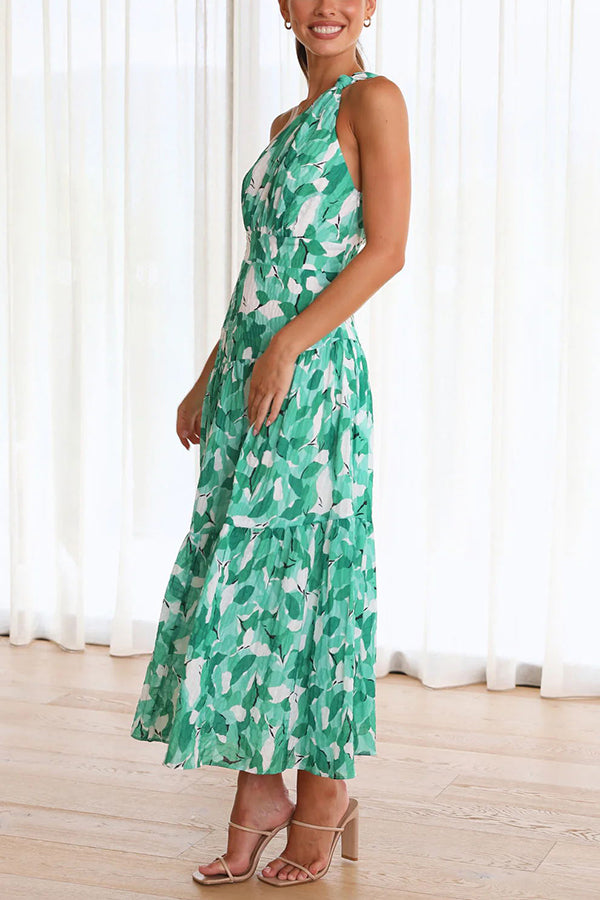 Just Met You Floral Knot Detail One Shoulder Tiered Maxi Dress