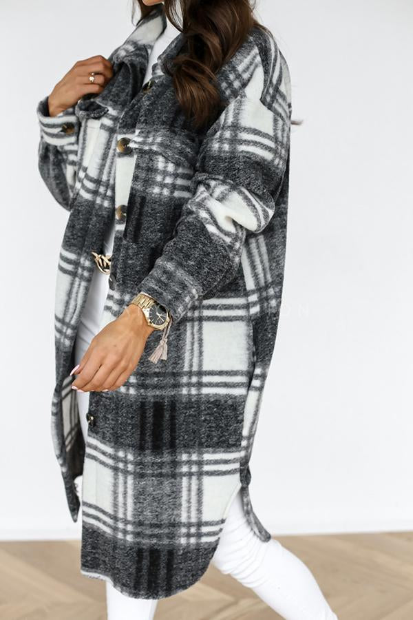 Women's  Woolen Plaid Trench Coat