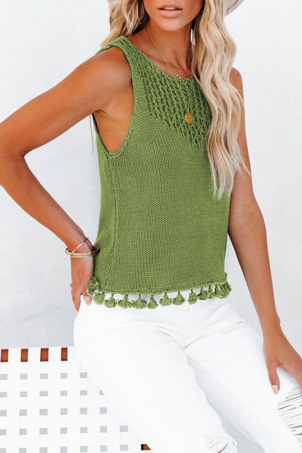 Solid Color Sexy Hollow Fringed Sweater