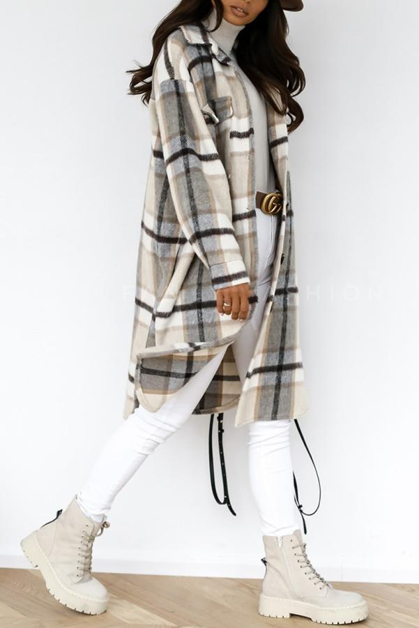 Women's  Woolen Plaid Trench Coat