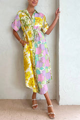 Travel Effortlessly Linen Blend Floral Patchwork Shirt Midi Dress