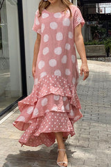 Flowy Polka Dots Pocketed Tiered A-line Maxi Dress