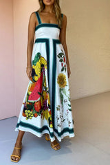 Italian Coastline Fruit Floral Print Back Smocked Maxi Dress