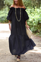 Under The Boardwalk Off Shoulder Puff Sleeve Loose Maxi Dress