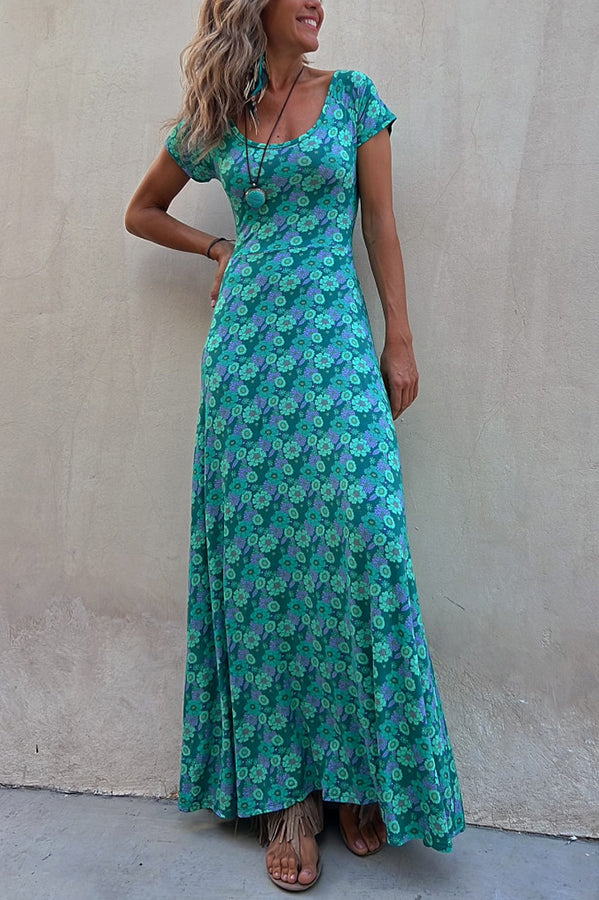 Coastal Kisses Floral Hollow Reversible Two Ways Stretch Maxi Dress