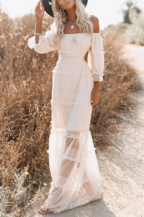 Enchant Dreams Off The Shoulder Tiered Cutout Maxi Dress