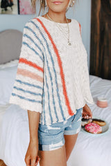 Casual Flared Sleeve Striped Sweater