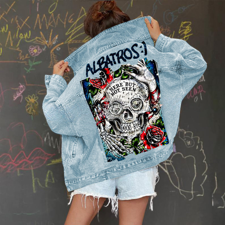 Halloween Print Long Sleeve Denim Jacket