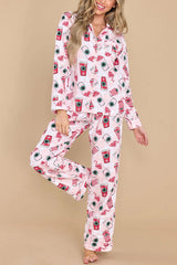 Need The Caffeine Print Elastic Waist Pocketed Dust Pajama Set