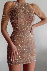 Hollywood Star Rhinestone Shoulder Party Dress