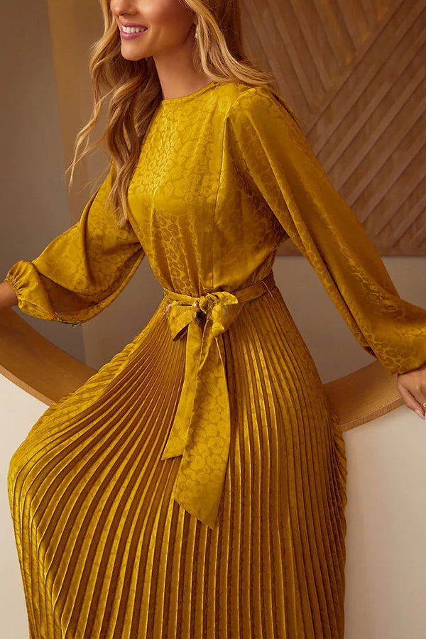 Look Like Fairytale Satin Kimono Sleeve Belt Pleated Maxi Dress