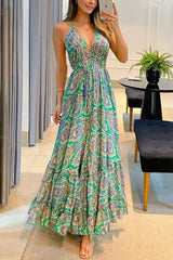 True Meaning Printed Backless Vacation Maxi Dress