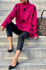 Eye Catching Star Pattern Knitted Pullover Sweater