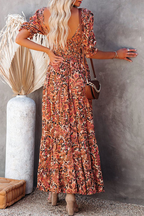 Autumn Grace Smocked Paisley Maxi Dress