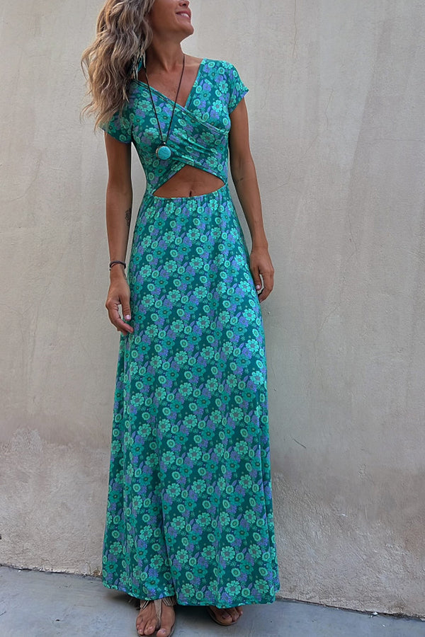 Coastal Kisses Floral Hollow Reversible Two Ways Stretch Maxi Dress