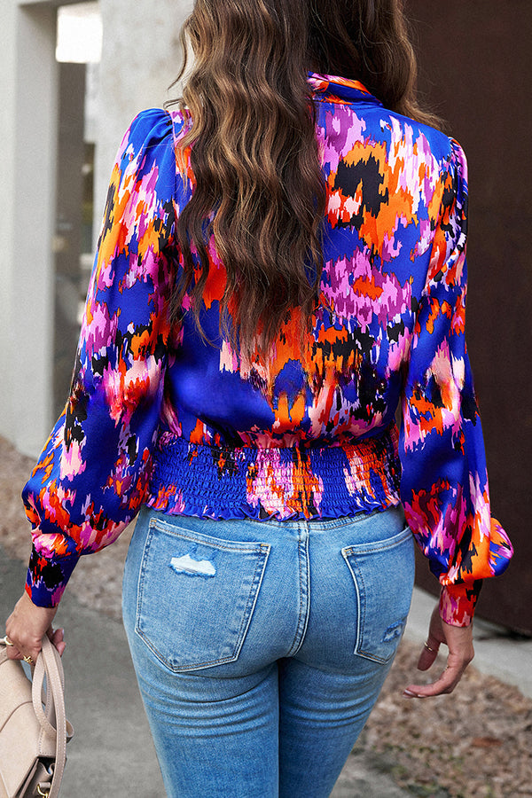 Irregular Pattern Printed Pullover V Neck Long Sleeved Shirt