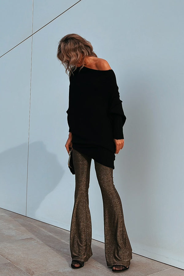 Never Too Glam Metallic Stretch Flare Pants