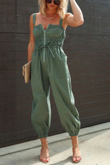 Perry Cotton Blend Zipper Smocked Pocketed Jogger Jumpsuit