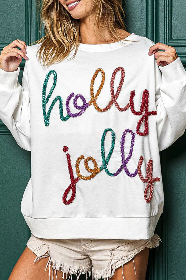 Christmas Lettering Crew Neck Long Sleeve Pullover Sweatshirt