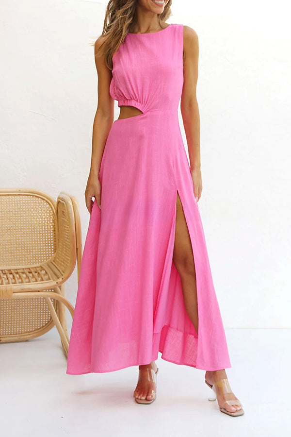 Well Loved Cotton Blend Cutout Waist Slit Maxi Dress