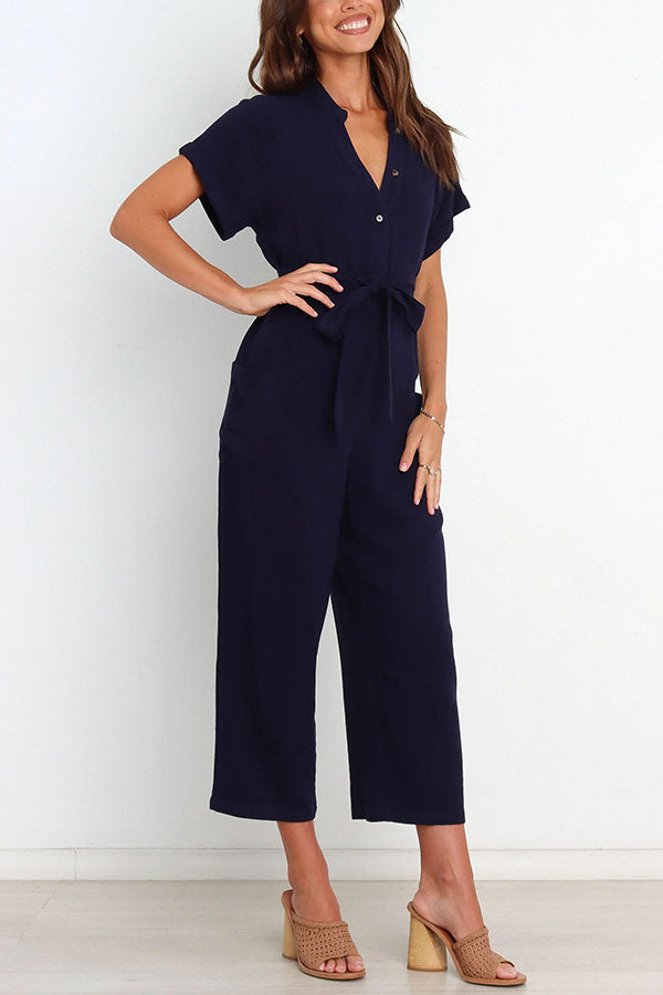 Something about Her Pocketed Button Straight Leg Jumpsuit